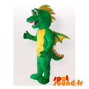 Mascot grünen und gelben Drachen. Drachen-Kostüm - MASFR006280 - Dragon-Maskottchen