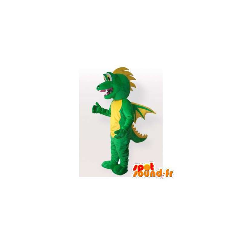 Grøn og gul drage maskot. Dragon kostume - Spotsound maskot