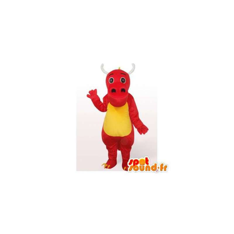 Mascot rote und gelbe Dinosaurier. Dinosaurier-Kostüm - MASFR006285 - Maskottchen-Dinosaurier