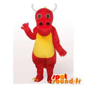 Mascot rote und gelbe Dinosaurier. Dinosaurier-Kostüm - MASFR006285 - Maskottchen-Dinosaurier