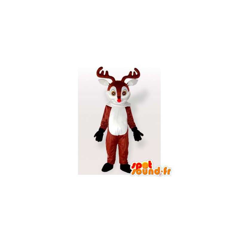 Castanho e branco rena mascote. terno rena - MASFR006293 - Veado e corça Mascotes