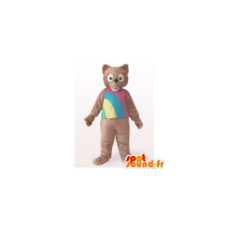 Mascot teddybeer, bruin en gekleurd - MASFR006297 - Bear Mascot