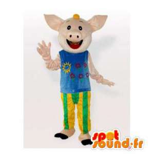 Gris maskot smilende, kledd - MASFR006301 - Pig Maskoter