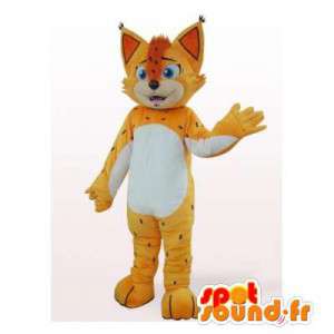 Katt maskot, gul, oransje og hvit med svarte flekker - MASFR006305 - Cat Maskoter