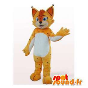 Mascote gato, amarelo, laranja e branco com manchas pretas - MASFR006305 - Mascotes gato