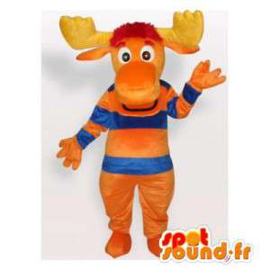 Caribou Maskottchen orange blau und gelb - Waldtiere - MASFR006308 - SpotSound.fr