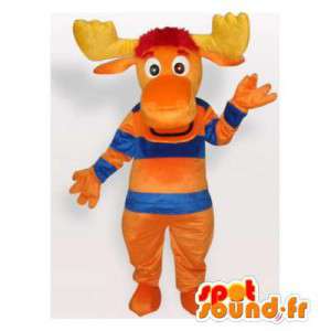 Orange, blå og gul caribou maskot - Spotsound maskot kostume