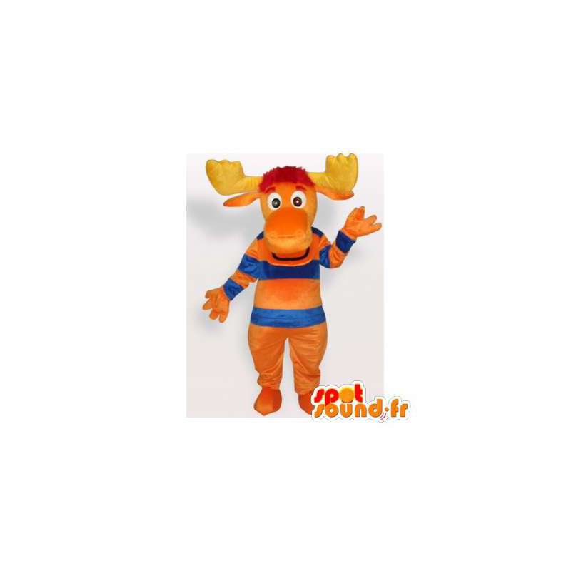 Caribou Maskottchen orange blau und gelb - Waldtiere - MASFR006308 - SpotSound.fr