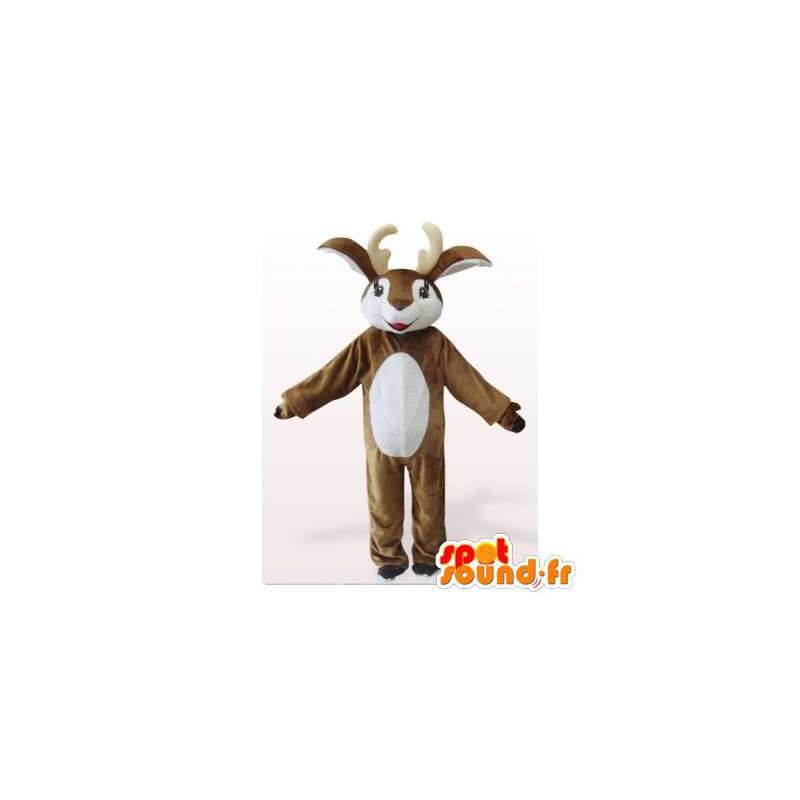 Mascotte de renne marron et blanche. Costume de renne - MASFR006323 - Mascottes Cerf et Biche