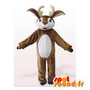 Mascotte de renne marron et blanche. Costume de renne - MASFR006323 - Mascottes Cerf et Biche