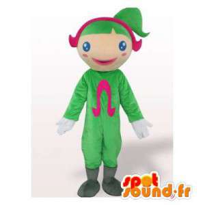 Flickamaskot med kostym och grönt hår - Spotsound maskot