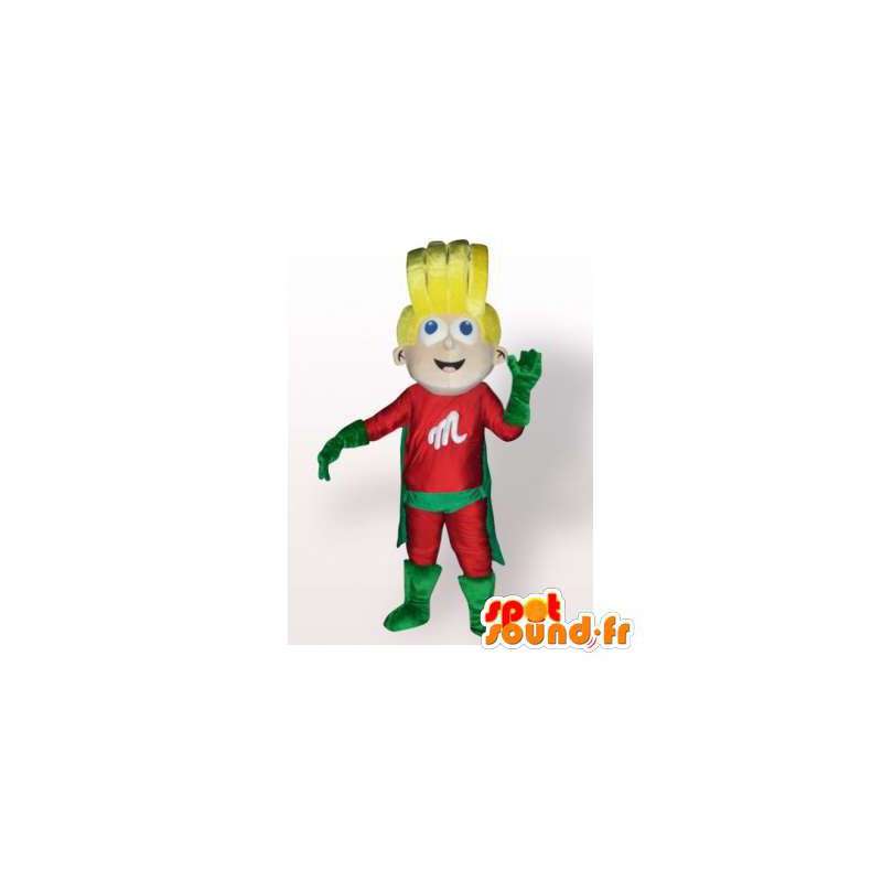 Mascot blondi supersankari punainen ja vihreä puku - MASFR006350 - supersankari maskotti
