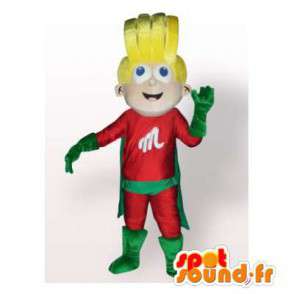 Mascot blondi supersankari punainen ja vihreä puku - MASFR006350 - supersankari maskotti