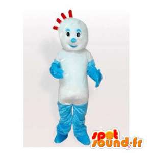 Azul e branco mascote do boneco de neve com uma crista vermelha - MASFR006355 - Mascotes homem