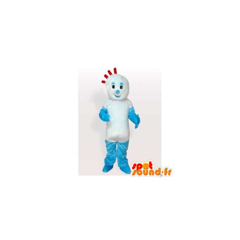 Azul e branco mascote do boneco de neve com uma crista vermelha - MASFR006355 - Mascotes homem
