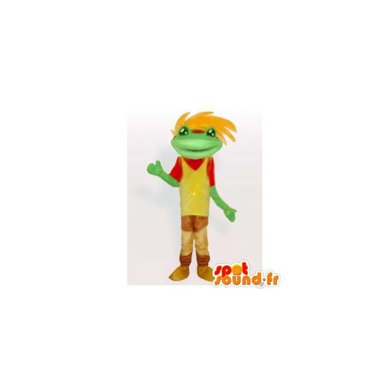Mascotte kleurrijke kikker, met haar - MASFR006359 - Kikker Mascot