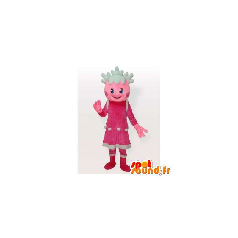 Růžová maskot dívka s bílými vlasy - MASFR006362 - Maskoti chlapci a dívky