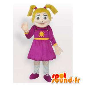 Blond meisje mascotte gekleed in een paarse jurk - MASFR006366 - Mascottes Boys and Girls