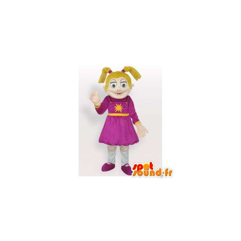 Blond meisje mascotte gekleed in een paarse jurk - MASFR006366 - Mascottes Boys and Girls