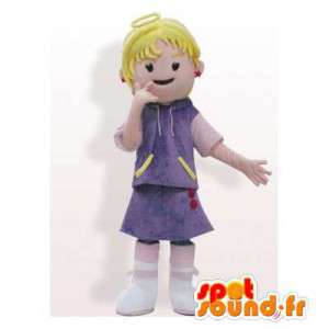Mascot blonde girl in violet dress - MASFR006370 - Mascots boys and girls