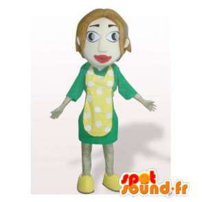 Mascot donna in abito verde con un grembiule giallo - MASFR006371 - Donna di mascotte