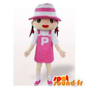 Mascotte de fillette habillée de rose et de blanc - MASFR006372 - Mascottes Garçons et Filles