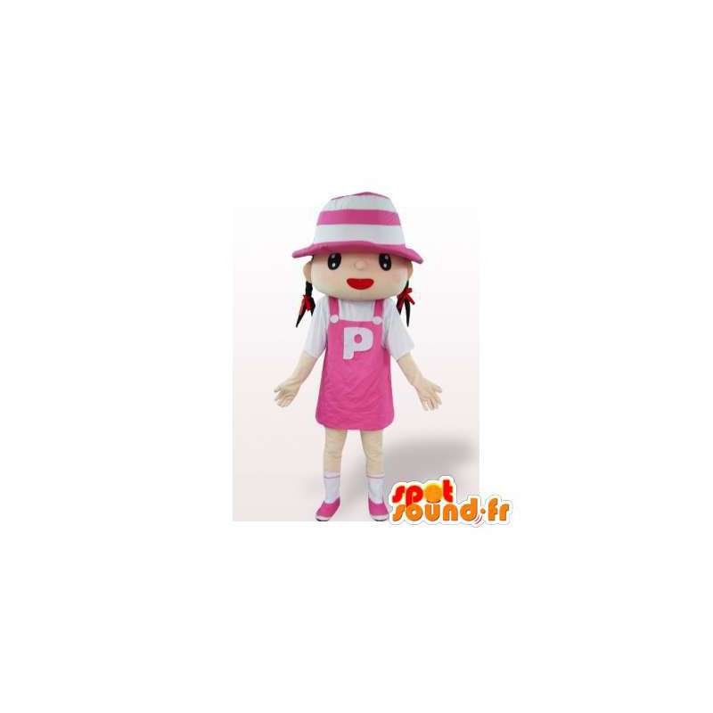 Kledd jente maskot rosa og hvitt - MASFR006372 - Maskoter gutter og jenter