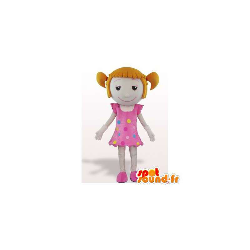 Quilts pige maskot med en lyserød kjole - Spotsound maskot
