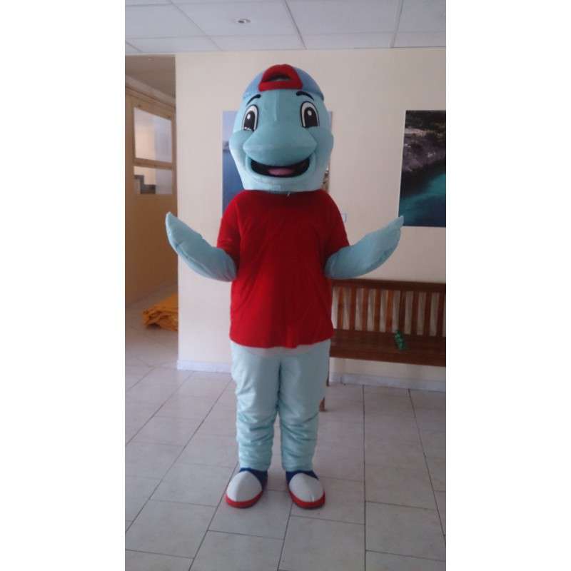 Maskotformet plysblå delfin - Dolphin-kostume - Spotsound maskot