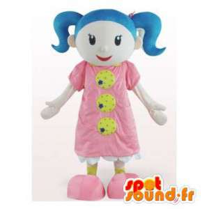 Mascot meisje met blauwe haren in een roze jurk - MASFR006378 - Mascottes Boys and Girls