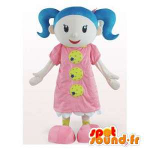 Mascotte de fillette aux cheveux bleus en robe rose - MASFR006378 - Mascottes Garçons et Filles