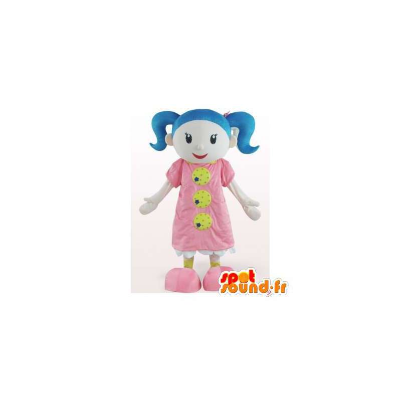 Mascotte de fillette aux cheveux bleus en robe rose - MASFR006378 - Mascottes Garçons et Filles