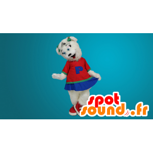 Mascotte d'ourse blanche vêtue en pom-pom girl - MASFR20000 - Mascotte d'ours