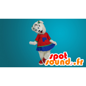 Mascotte d'ourse blanche vêtue en pom-pom girl - MASFR20000 - Mascotte d'ours