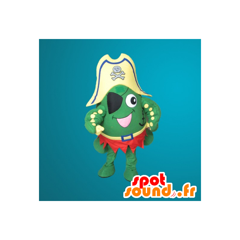 Grøn frø maskot klædt ud som en pirat - Spotsound maskot kostume Grøn frø maskot klædt ud som en pirat - Spotsound maskot kostume