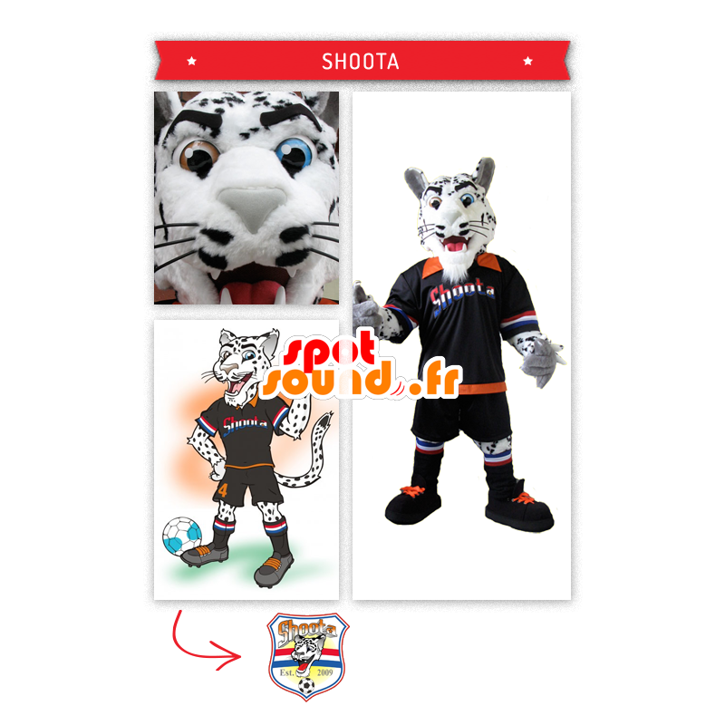 Mascot tigre blanco y negro con su atuendo de fútbol - MASFR20004 - Mascotas de tigre Mascot tigre blanco y negro con su atuendo de fútbol - MASFR20004 - Mascotas de tigre