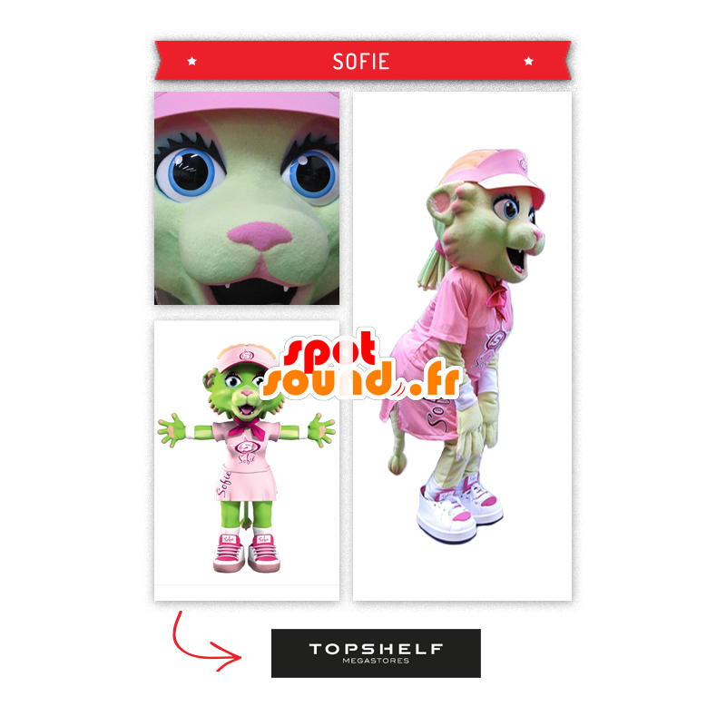 Mascot pretty cat dressed in pink - MASFR20005 - Cat mascots Mascot pretty cat dressed in pink - MASFR20005 - Cat mascots