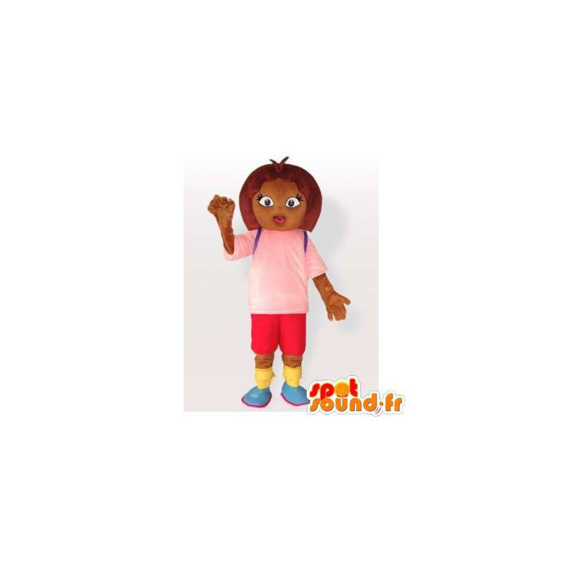 Skolepige maskot i lyserød og rød tøj - Spotsound maskot kostume
