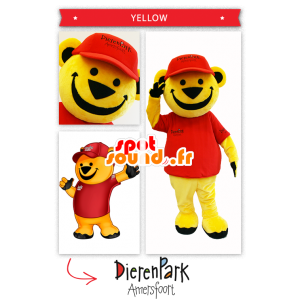 Mascotte big yellow bear dressed in red - MASFR20019 - Bear mascot