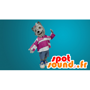 Grauer Wolf-Maskottchen longhaired - MASFR20021 - Maskottchen-Wolf