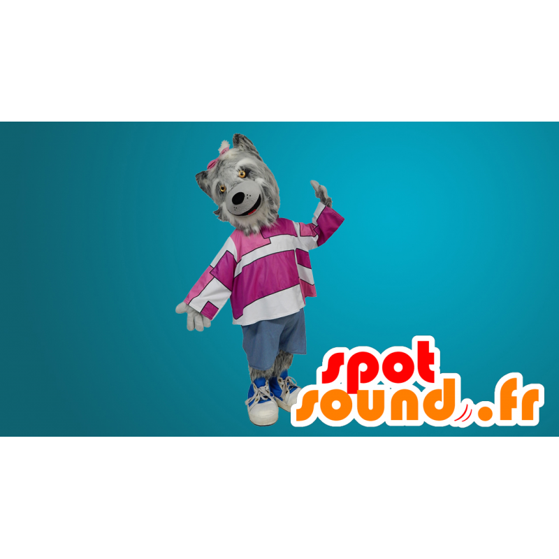 Grauer Wolf-Maskottchen longhaired - MASFR20021 - Maskottchen-Wolf Grauer Wolf-Maskottchen longhaired - MASFR20021 - Maskottchen-Wolf