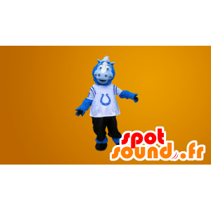 Blå, hvid og sort hestemaskot - Spotsound maskot kostume