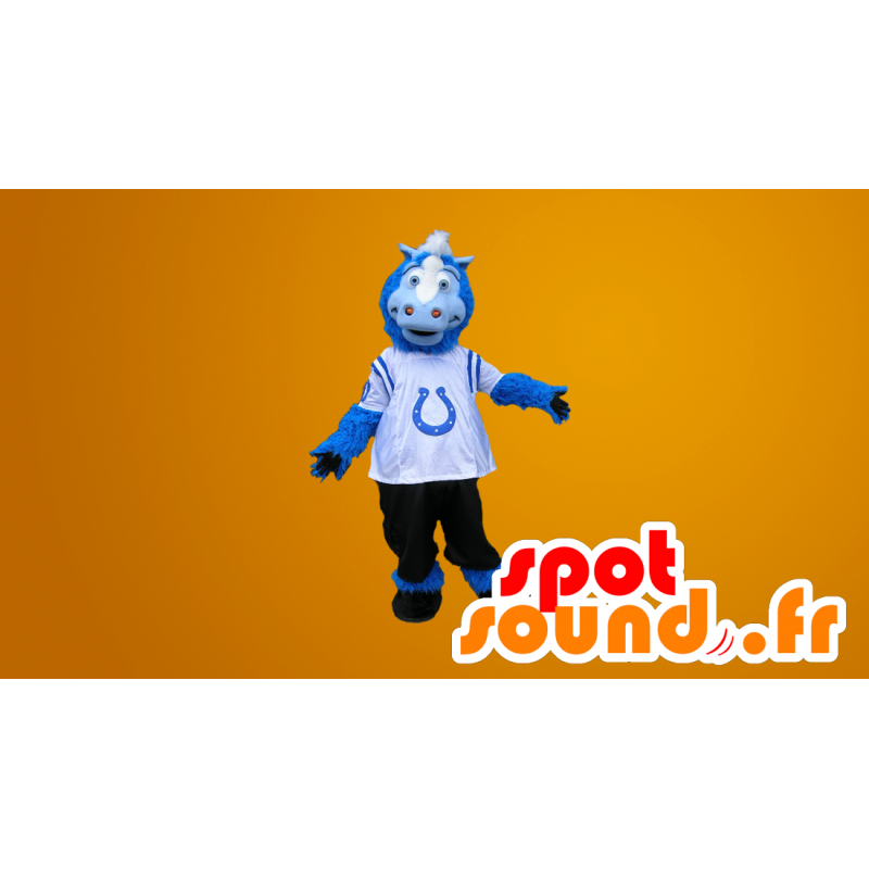 Blå, hvid og sort hestemaskot - Spotsound maskot kostume Blå, hvid og sort hestemaskot - Spotsound maskot kostume
