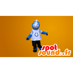 Blå, hvid og sort hestemaskot - Spotsound maskot kostume
