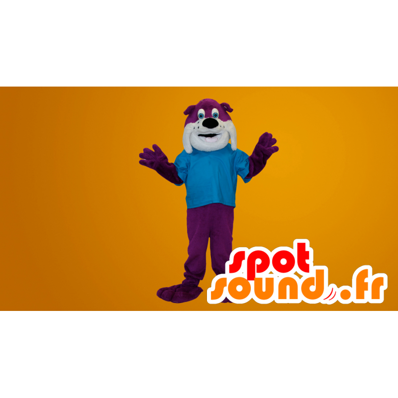 Mascotte de chien, de bulldog mauve et blanc - MASFR20035 - Mascottes de chien Mascotte de chien, de bulldog mauve et blanc - MASFR20035 - Mascottes de chien