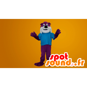 Hund Maskottchen, Bulldogge lila und weiß - MASFR20035 - Hund-Maskottchen