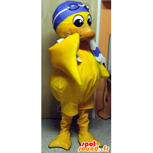 Geel kuiken mascotte, met een badmuts - MASFR20040 - Mascot eenden