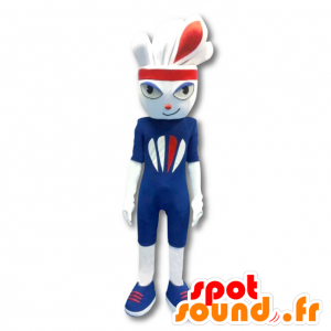 White rabbit maskottchen, sport, gekleidet in blau - MASFR20052 - Hase Maskottchen