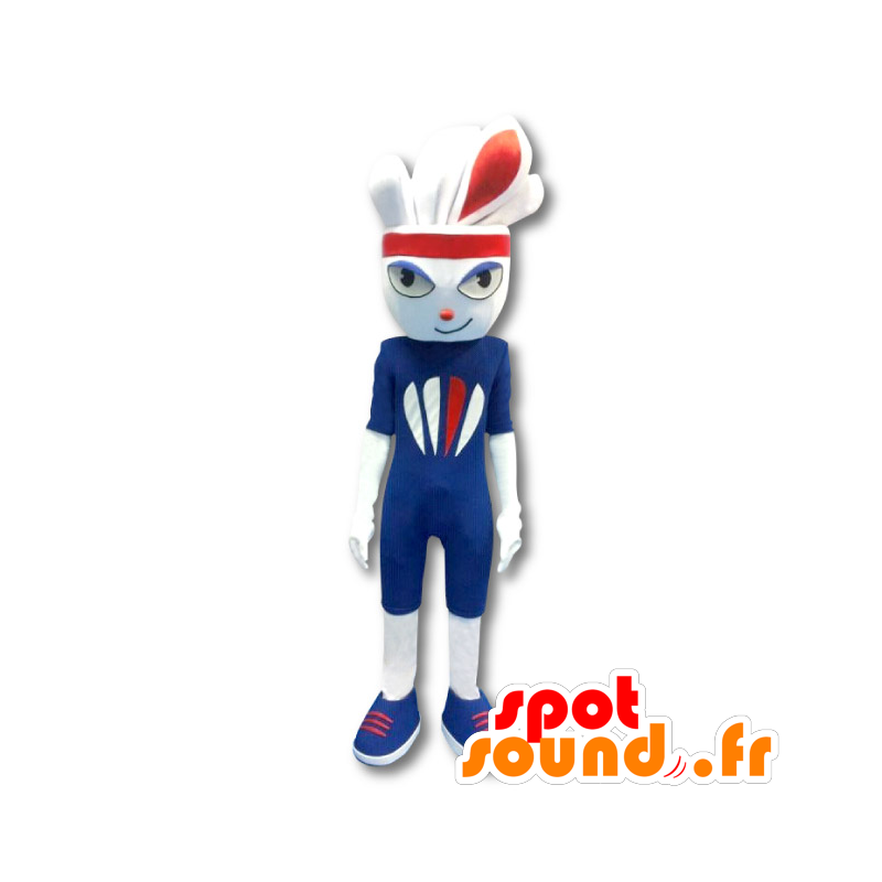 White rabbit maskottchen, sport, gekleidet in blau - MASFR20052 - Hase Maskottchen White rabbit maskottchen, sport, gekleidet in blau - MASFR20052 - Hase Maskottchen