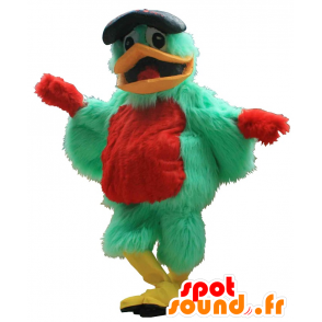 Mascot pájaro verde y rojo con una boina - MASFR20058 - Mascota de aves